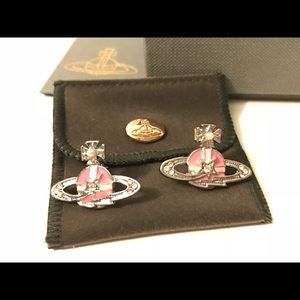 Silver and Pink Vivienne Westwood Orb earrings